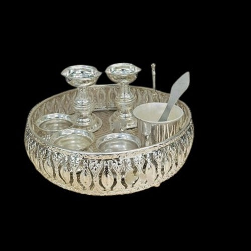 German Silver Pooja thali Set of 9 Pieces